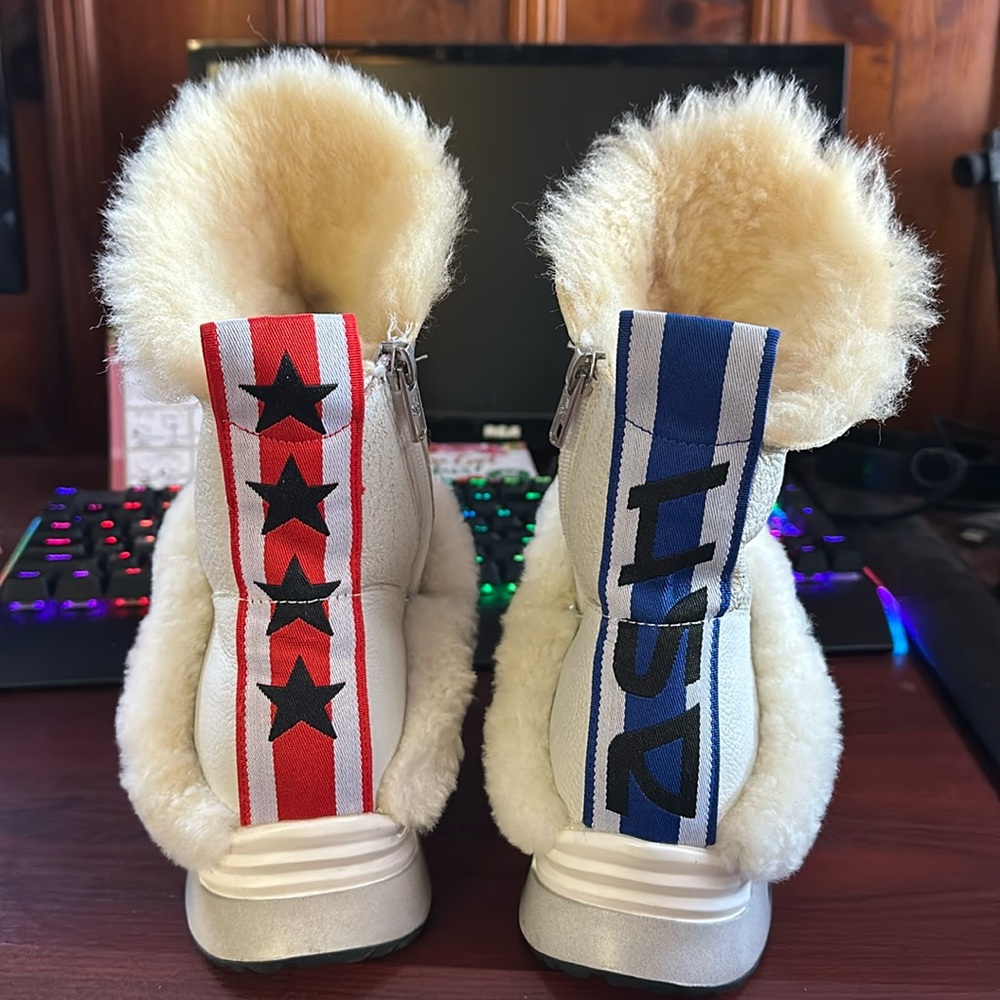 ASH winter leather shearling fur boots high sneakers red blue white ankle cool
